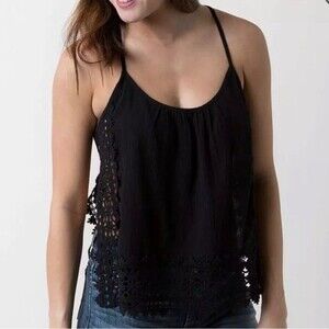 Rip Curl Lace Crochet Cropped Tank Top Black Size Small